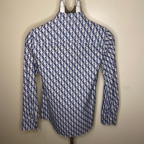 J. Crew Cornflower Blue White Seahorse Button Down Shirt Top Size XS - Picture 2 of 6